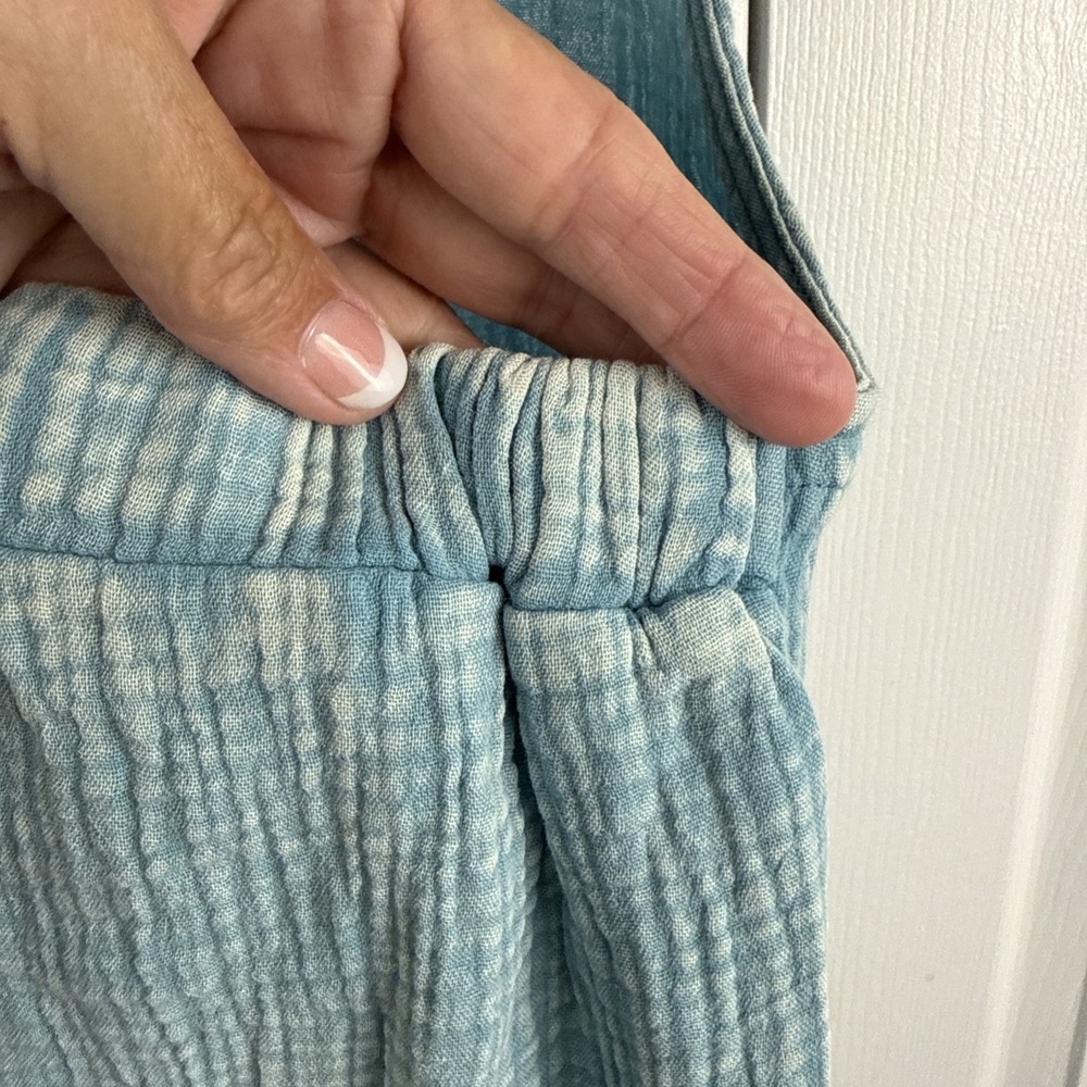 Zenana Dusty Teal Washed Double Gauze Wide Leg Overalls NWOT BOHO - Picture 12 of 15